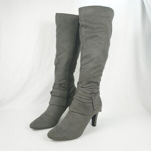Coach and Four Teak Tall Boots Womens 9.5M Charcoal Gray Stretch Buckle Heel
